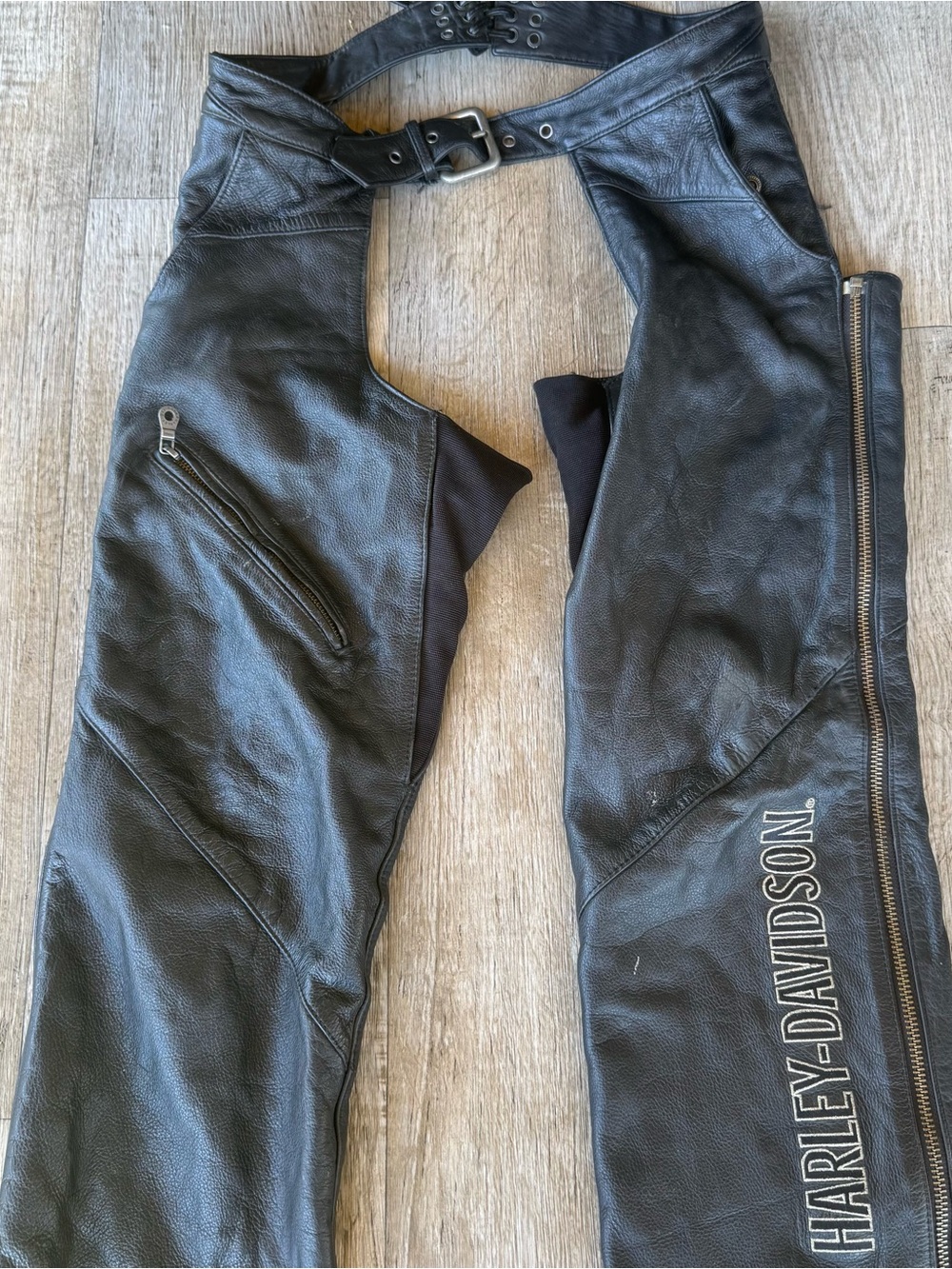 Harley Davidson Genuine Black Leather Chaps Women’s Size Small Embroidered Logo